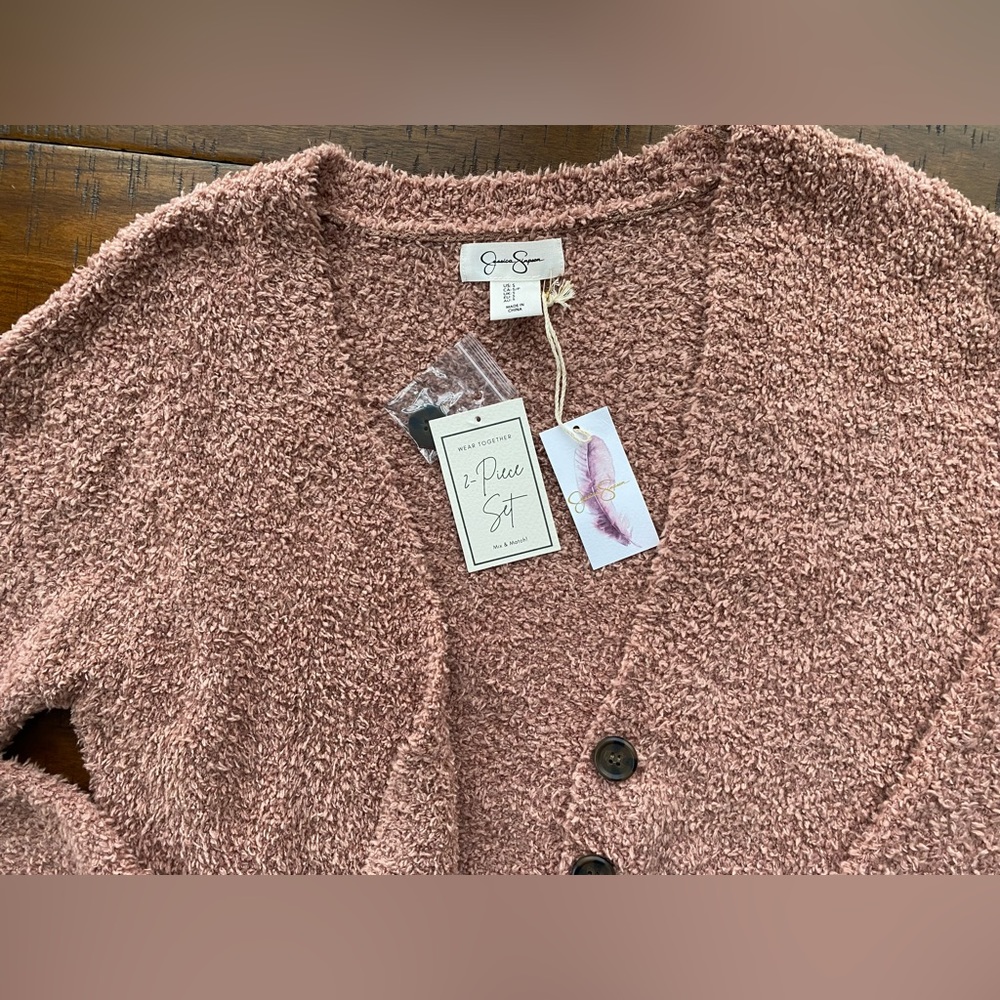•NWT•Jessica Simpson Cropped Button Teddy Sweater Cardigan - Picture 2 of 9